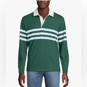 Lands' End Green Blue & White Men's Rugby Shirt Medium Tall Norway Spruce NWT